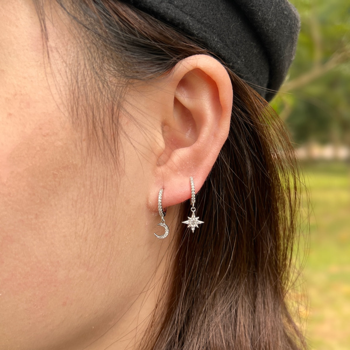 [Raffine]Star and Moon Asymmetric Earrings