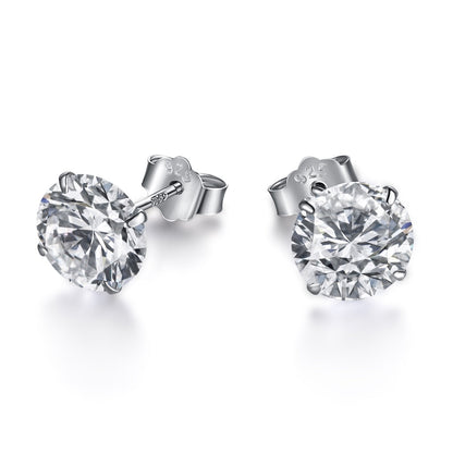 [Raffine]Stylish Shiny Round Center Stone Stud Earrings