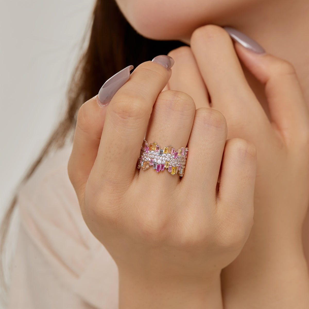 [Raffine] Anillo de lujo con corte radiante y colorido para uso diario