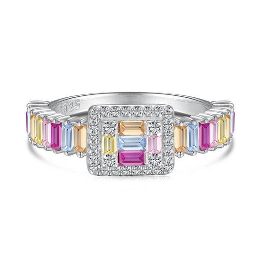[Raffine] Exquisito anillo de fiesta con corte radiante y colorido
