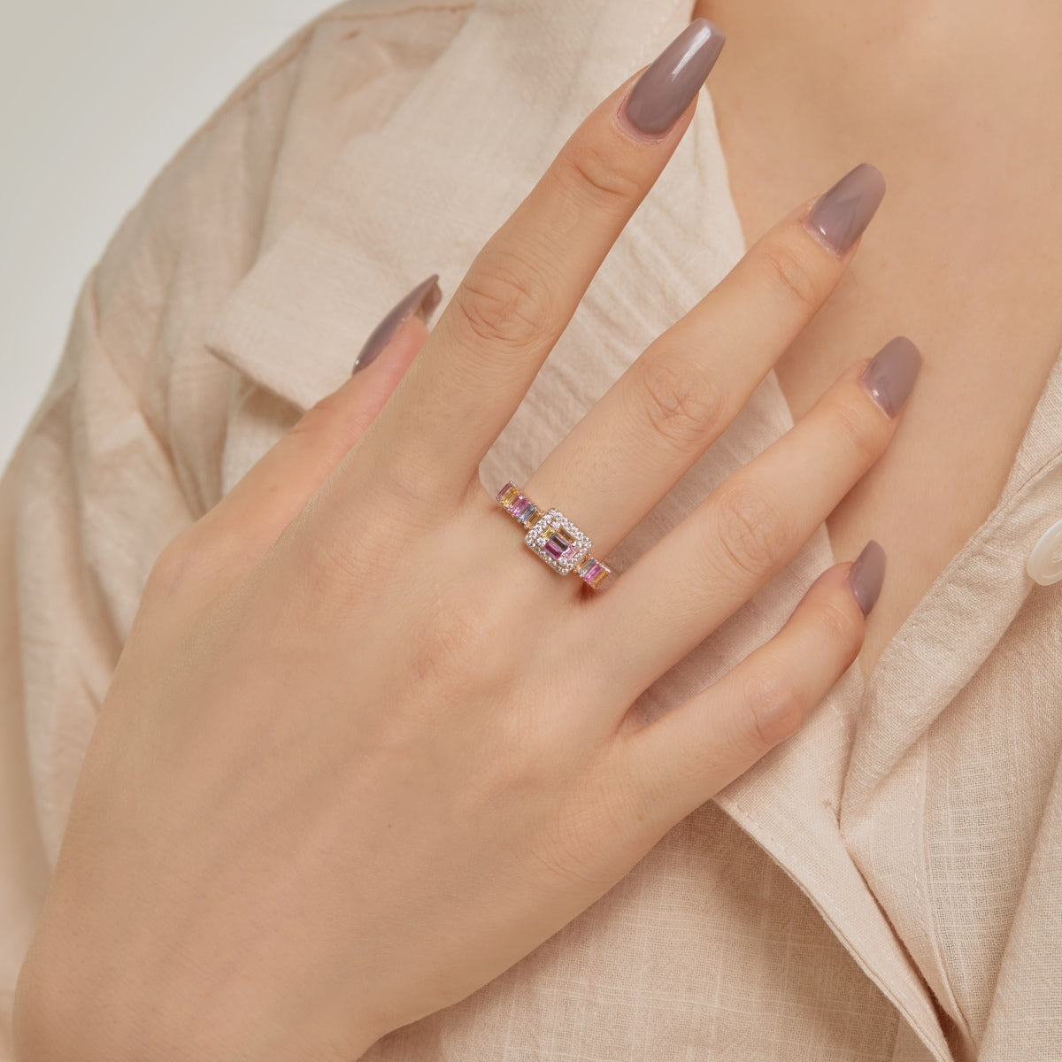 [Raffine] Exquisito anillo de fiesta con corte radiante y colorido