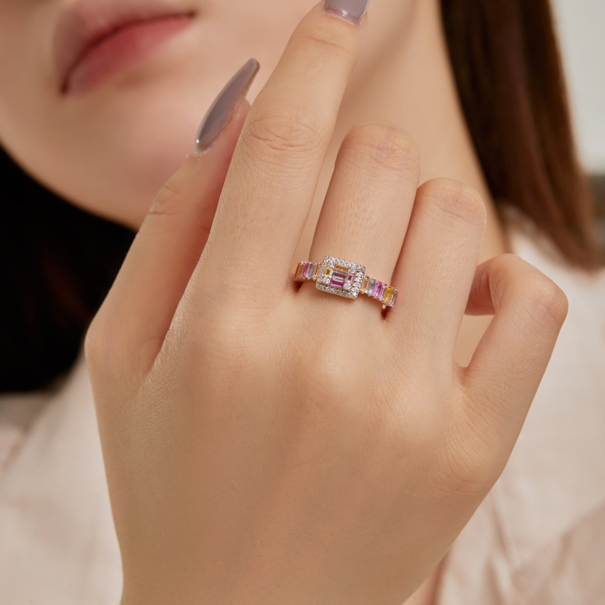 [Raffine] Exquisito anillo de fiesta con corte radiante y colorido