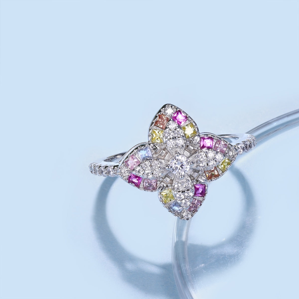 [Raffine] Anillo de banquete lujoso con forma de flor colorida