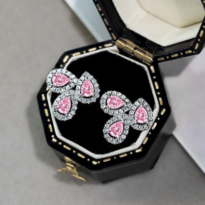 [Raffine]Ornate Flower Shape Pear Cut Lover Earrings