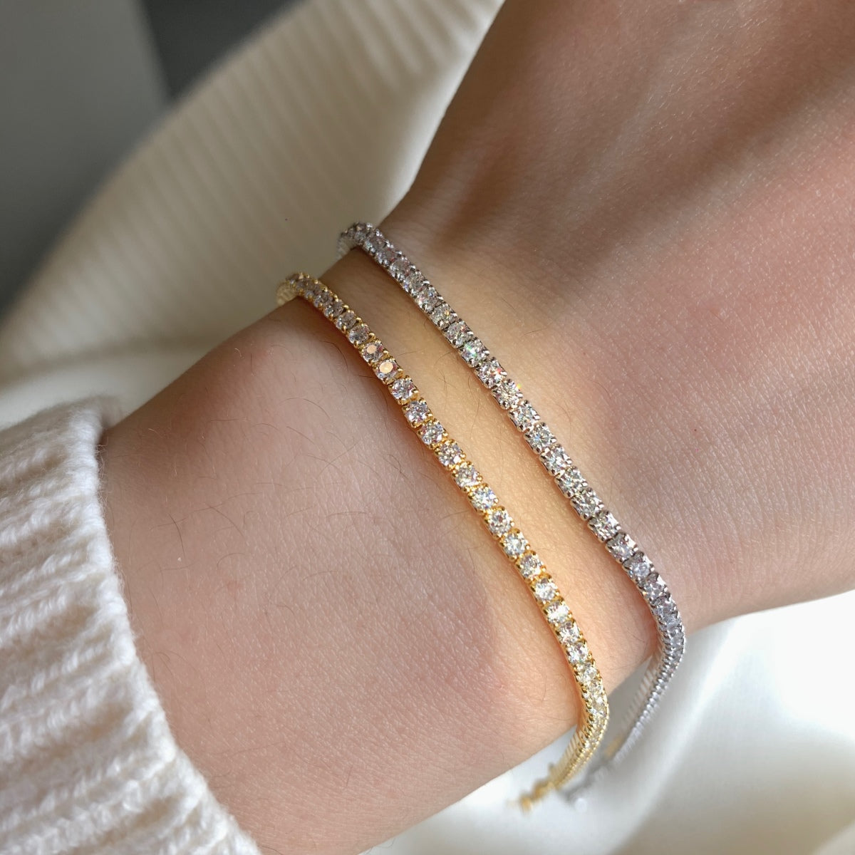 [Raffine] Pulsera de tenis con corte princesa radiante y brillante
