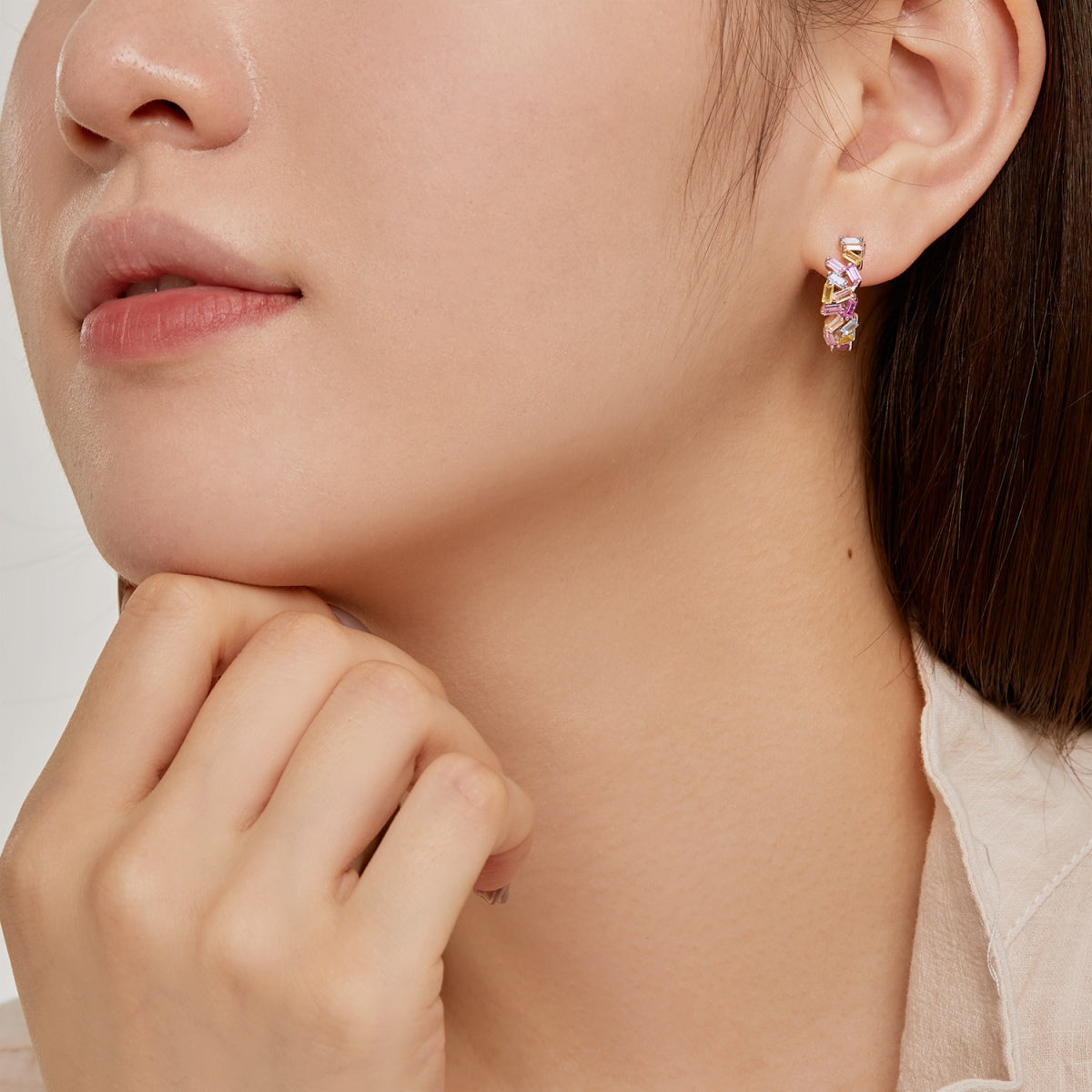 [Raffine]Dazzling Colorful Emerald Cut Daily Earrings