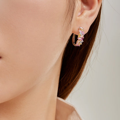 [Raffine]Dazzling Colorful Emerald Cut Daily Earrings