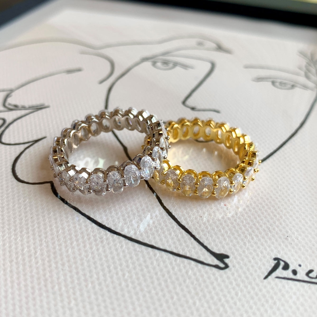 [Raffine]Anillo de tenis con corte ovalado ornamentado