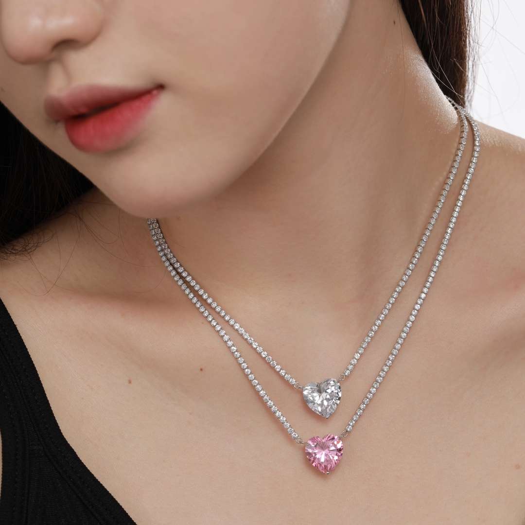 [Raffine] Collar de tenis con forma de corazón, versátil y colorido, de 8.0 quilates