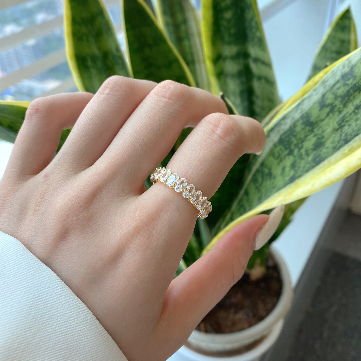 [Raffine]Anillo de tenis con corte ovalado ornamentado