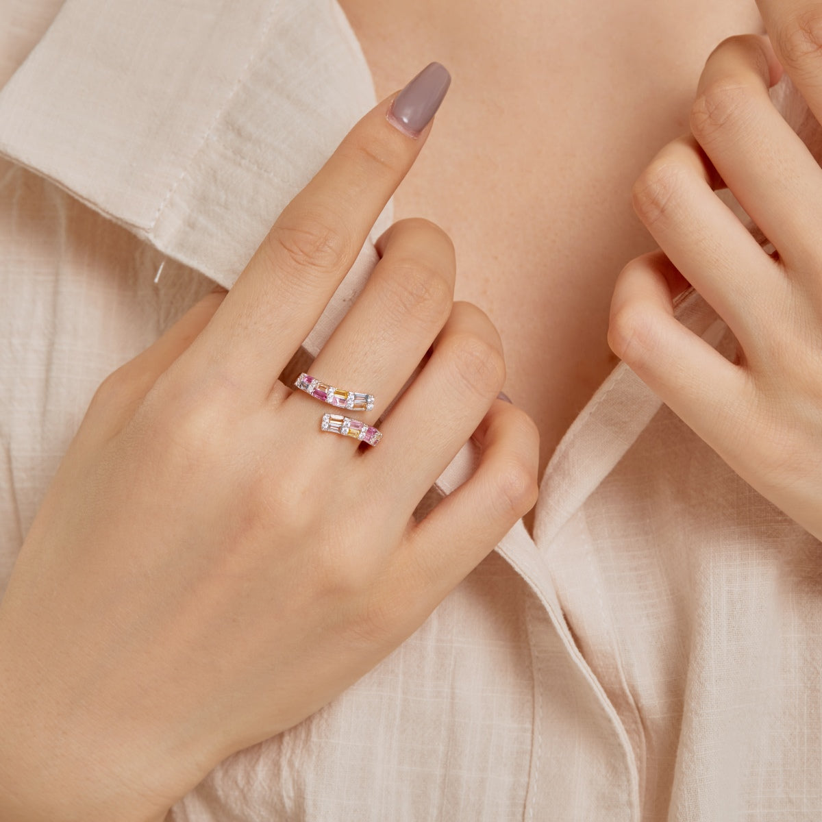 [Raffine] Anillo ajustable diario con corte radiante, colorido y encantador