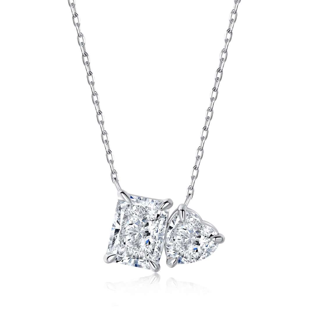 [Raffine]Dazzling Square & Heart Shape Necklace
