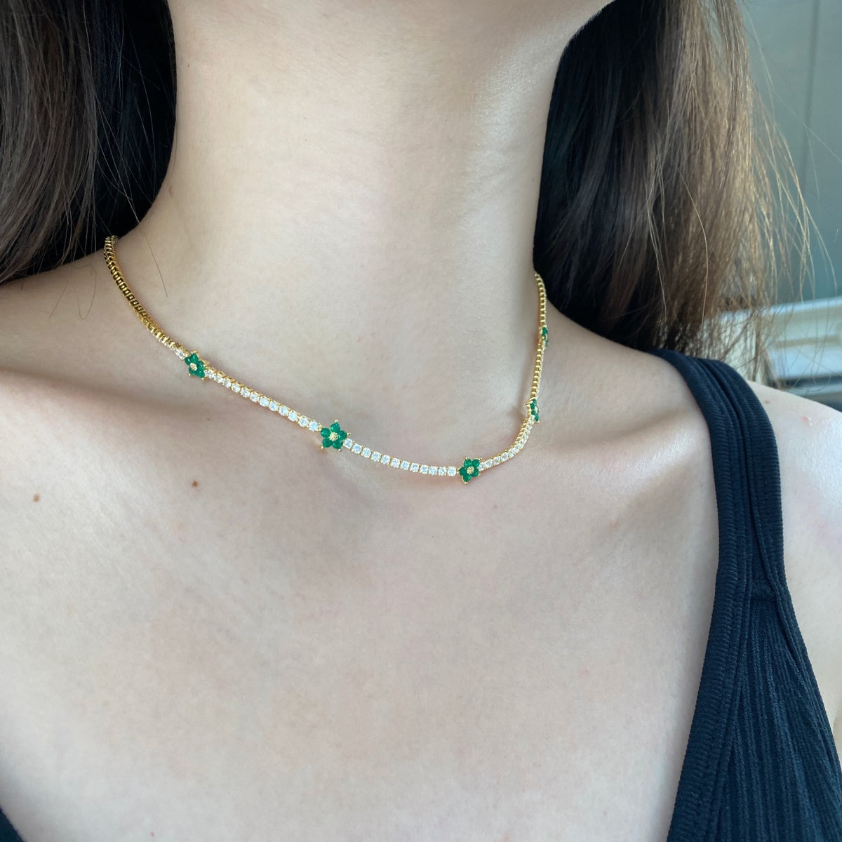 [Raffine]Luxurious Colorful Flower Tennis Necklace
