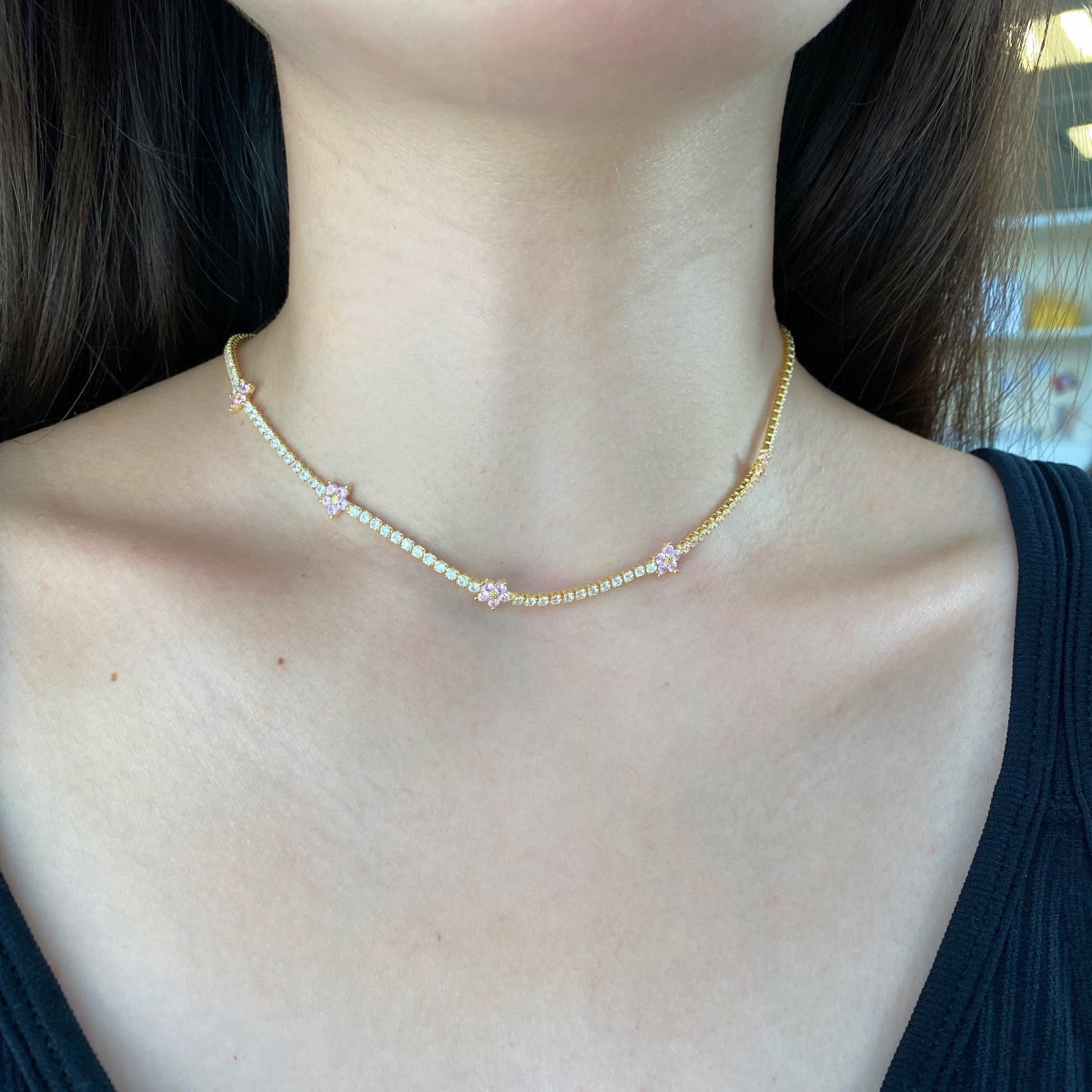 [Raffine]Luxurious Colorful Flower Tennis Necklace
