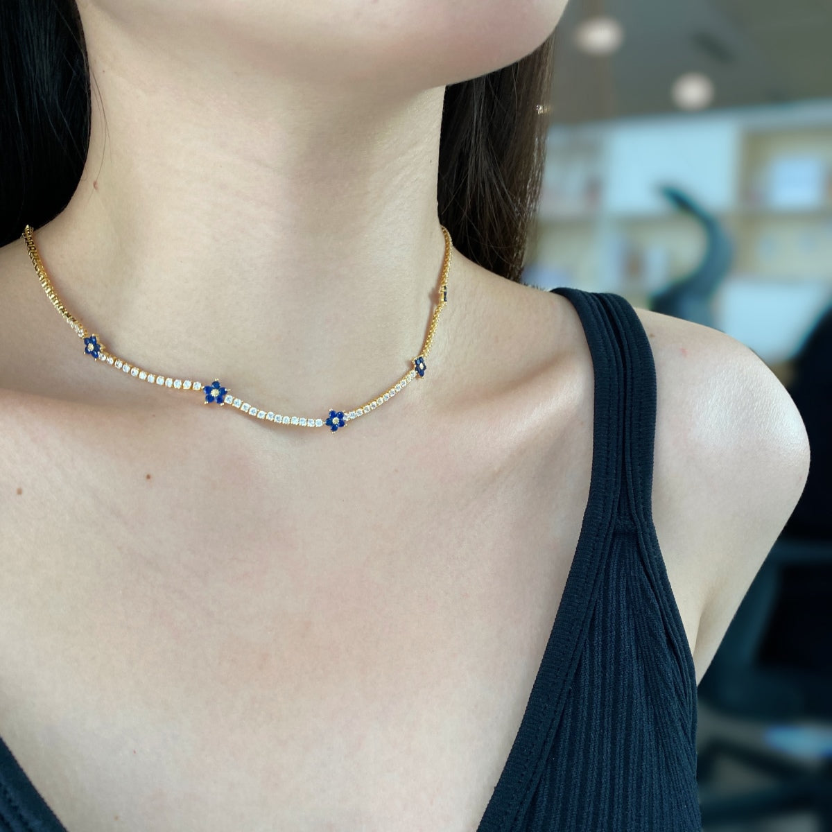 [Raffine]Luxurious Colorful Flower Tennis Necklace