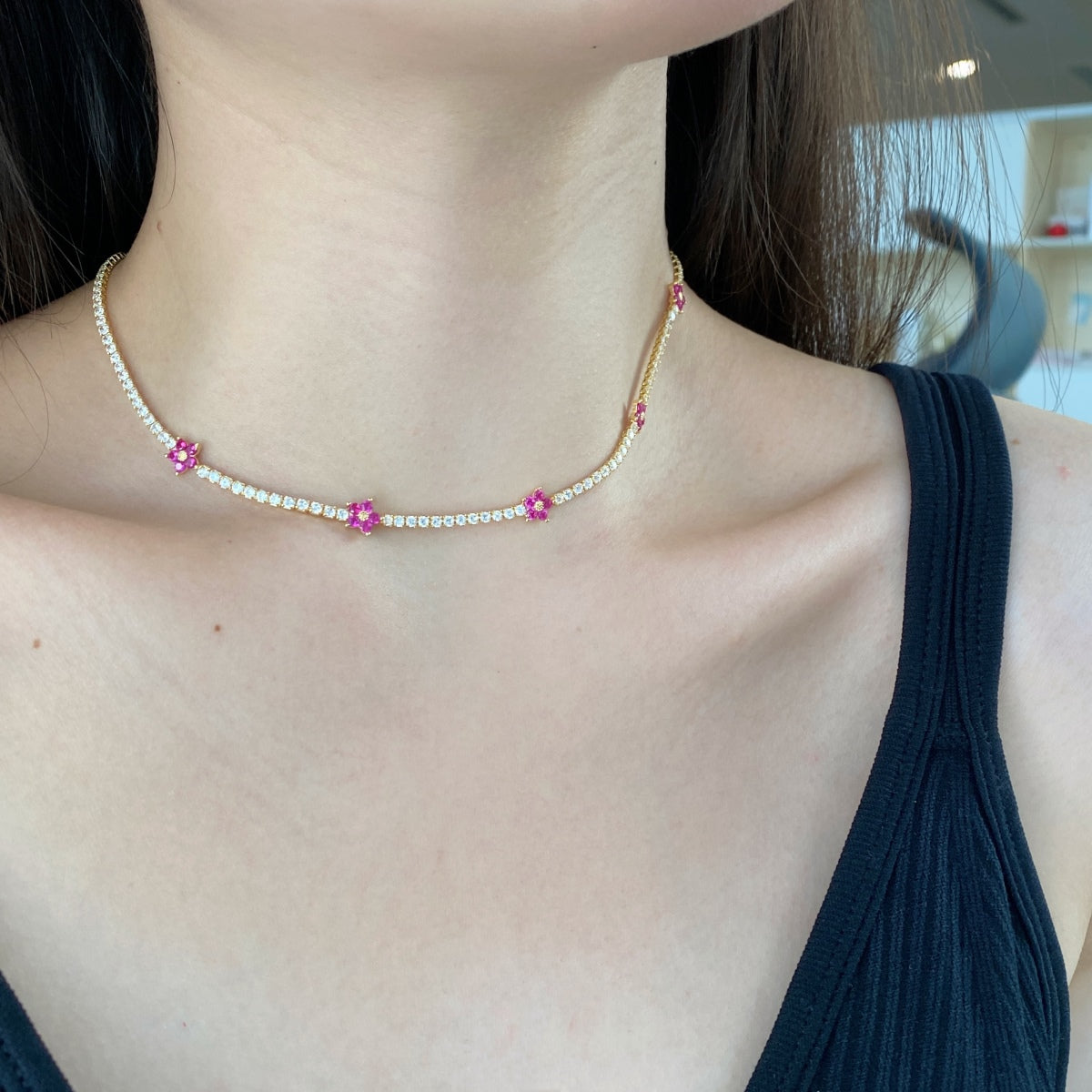 [Raffine]Luxurious Colorful Flower Tennis Necklace