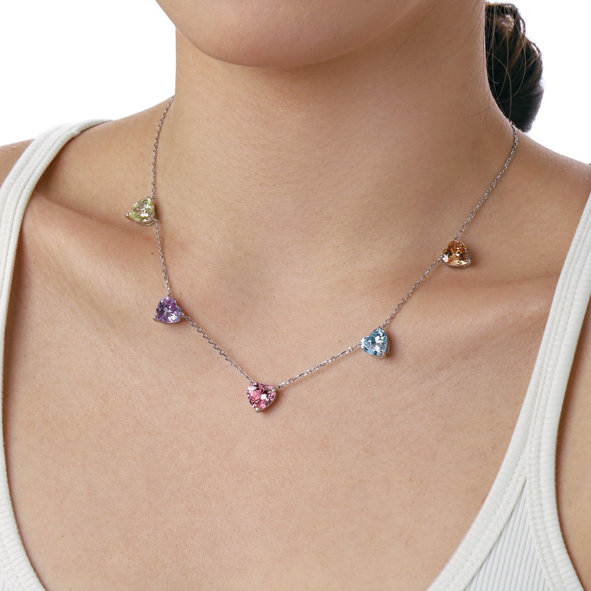 [Raffine]Sparkling Colorful Heart Cut Necklace