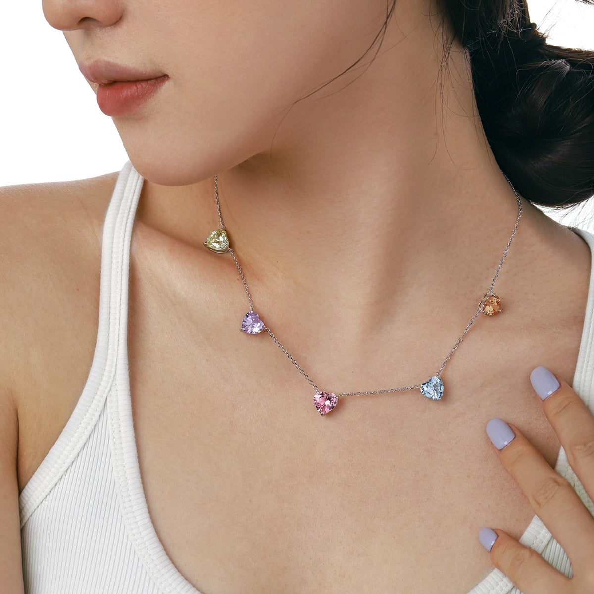 [Raffine]Sparkling Colorful Heart Cut Necklace