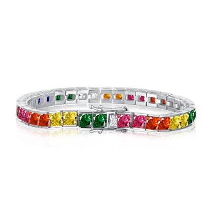 [Raffine] Pulsera de tenis con corte princesa, radiante y colorida