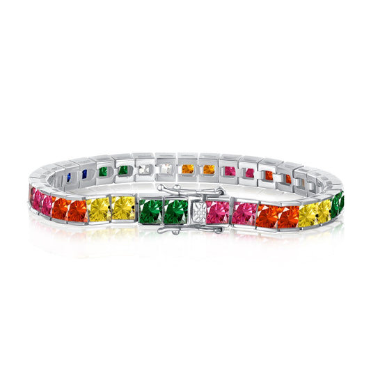 [Raffine] Pulsera de tenis con corte princesa, radiante y colorida