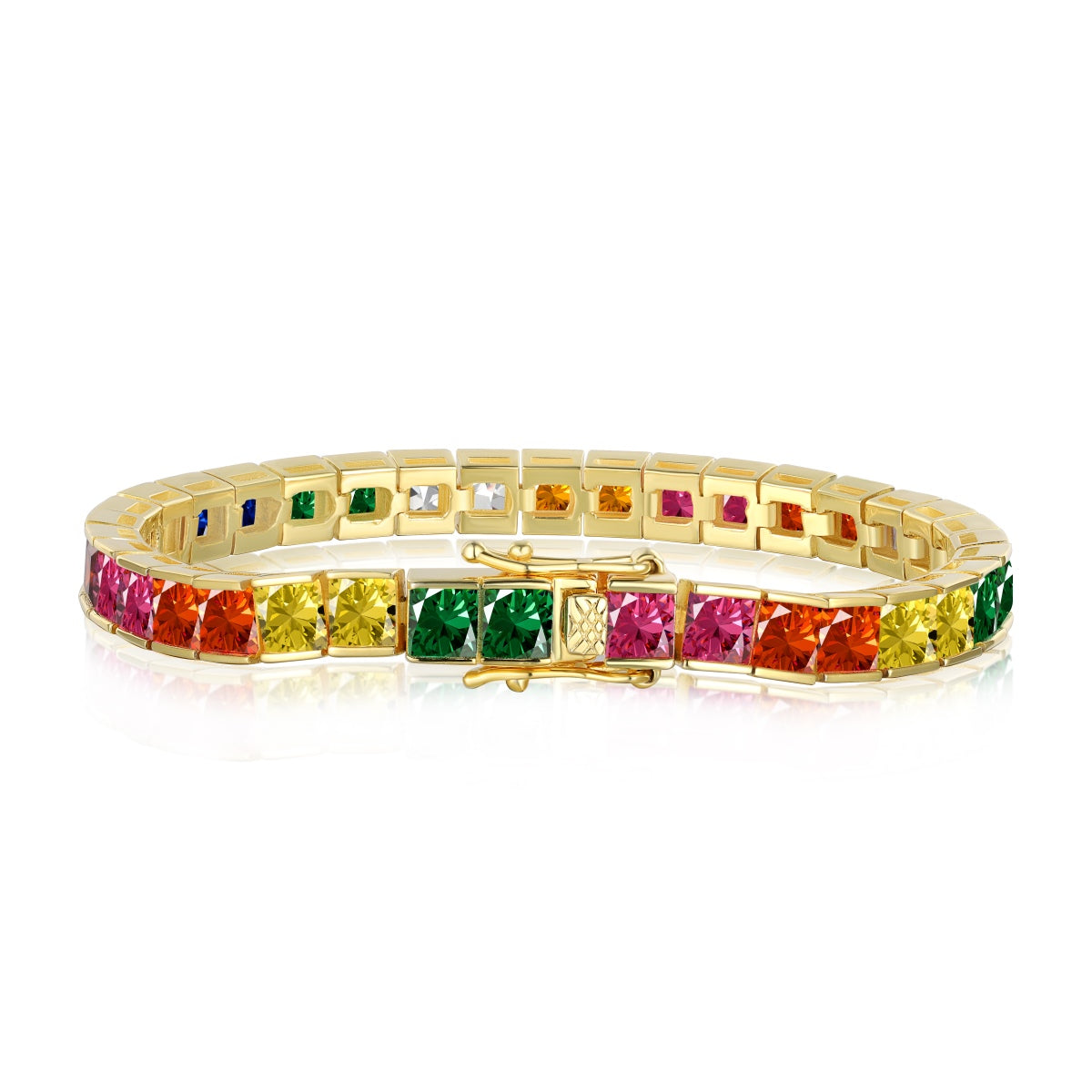 [Raffine] Pulsera de tenis con corte princesa, radiante y colorida