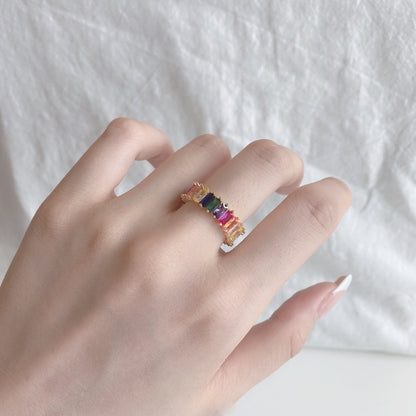 [Raffine] Anillo único de corte radiante y colorido