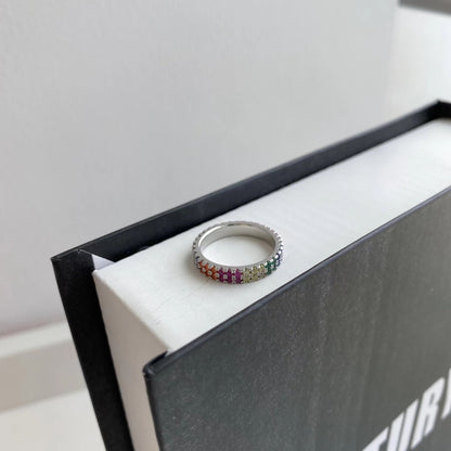 [Raffine] Anillo de tenis único, colorido y de corte redondo