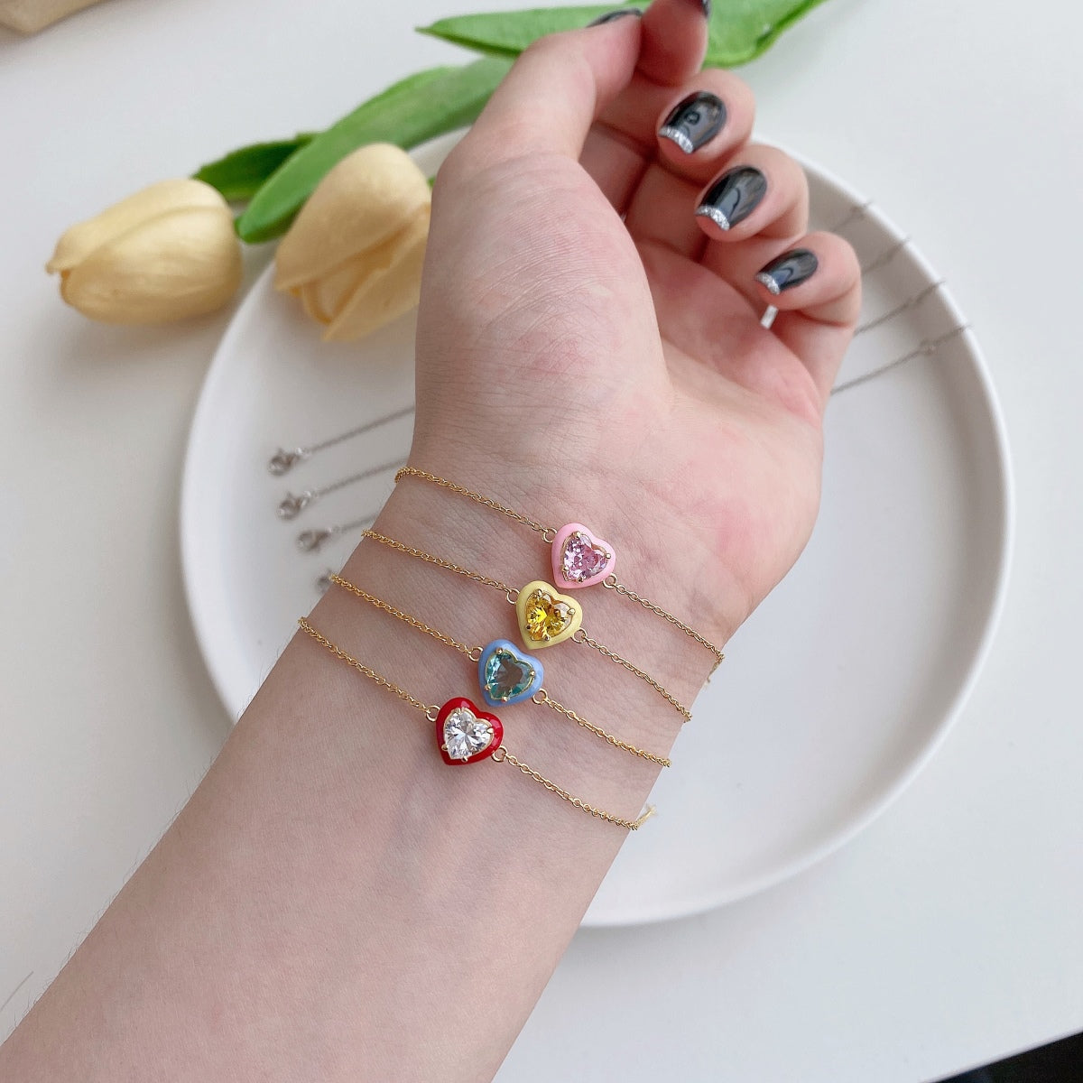 [Raffine] Pulsera romántica con forma de corazón brillante para enamorados