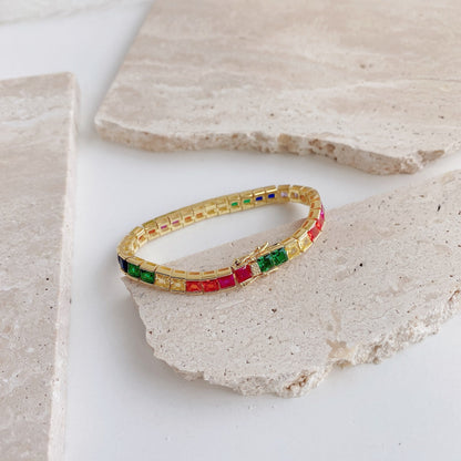 [Raffine] Pulsera de tenis con corte princesa, radiante y colorida