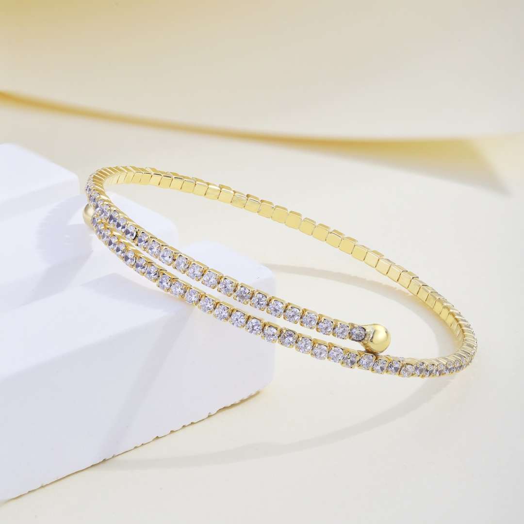 [Raffine]Pulsera de moda redonda con hilera de diamantes