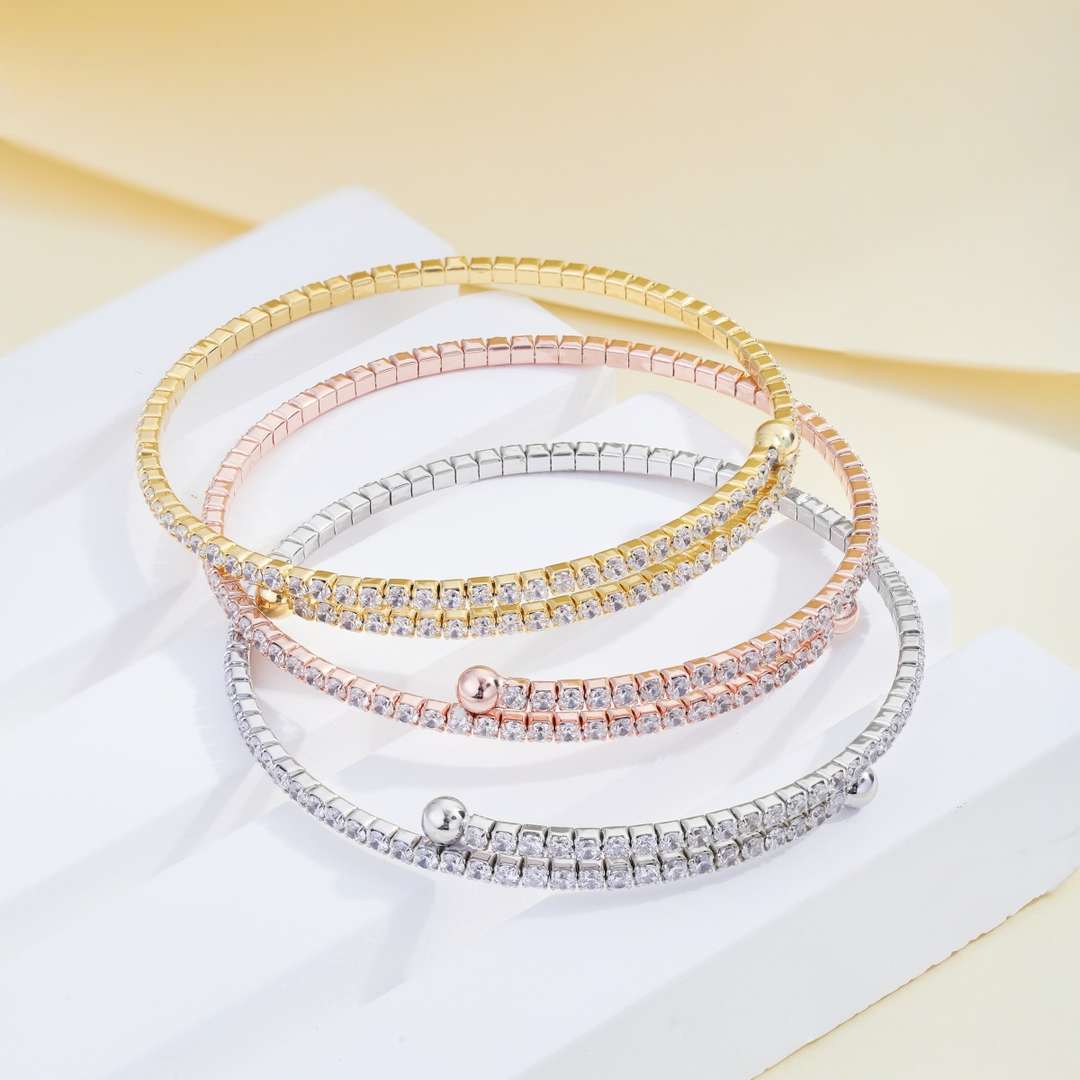 [Raffine]Pulsera de moda redonda con hilera de diamantes