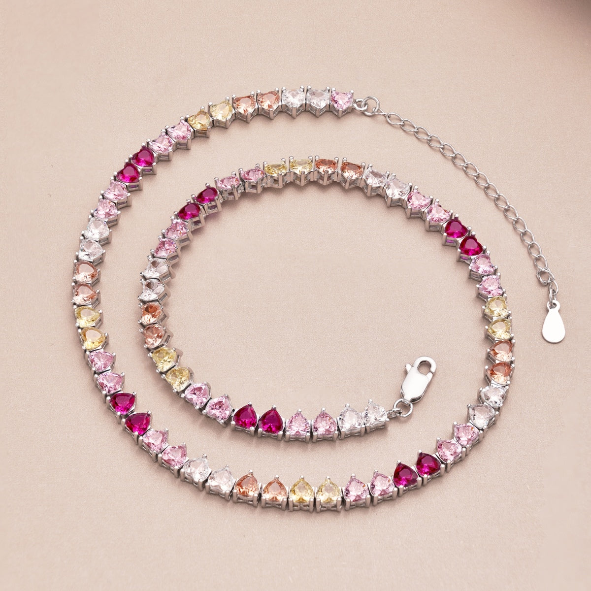 [Raffine]Sparkling Colorful Full Heart Tennis Necklace