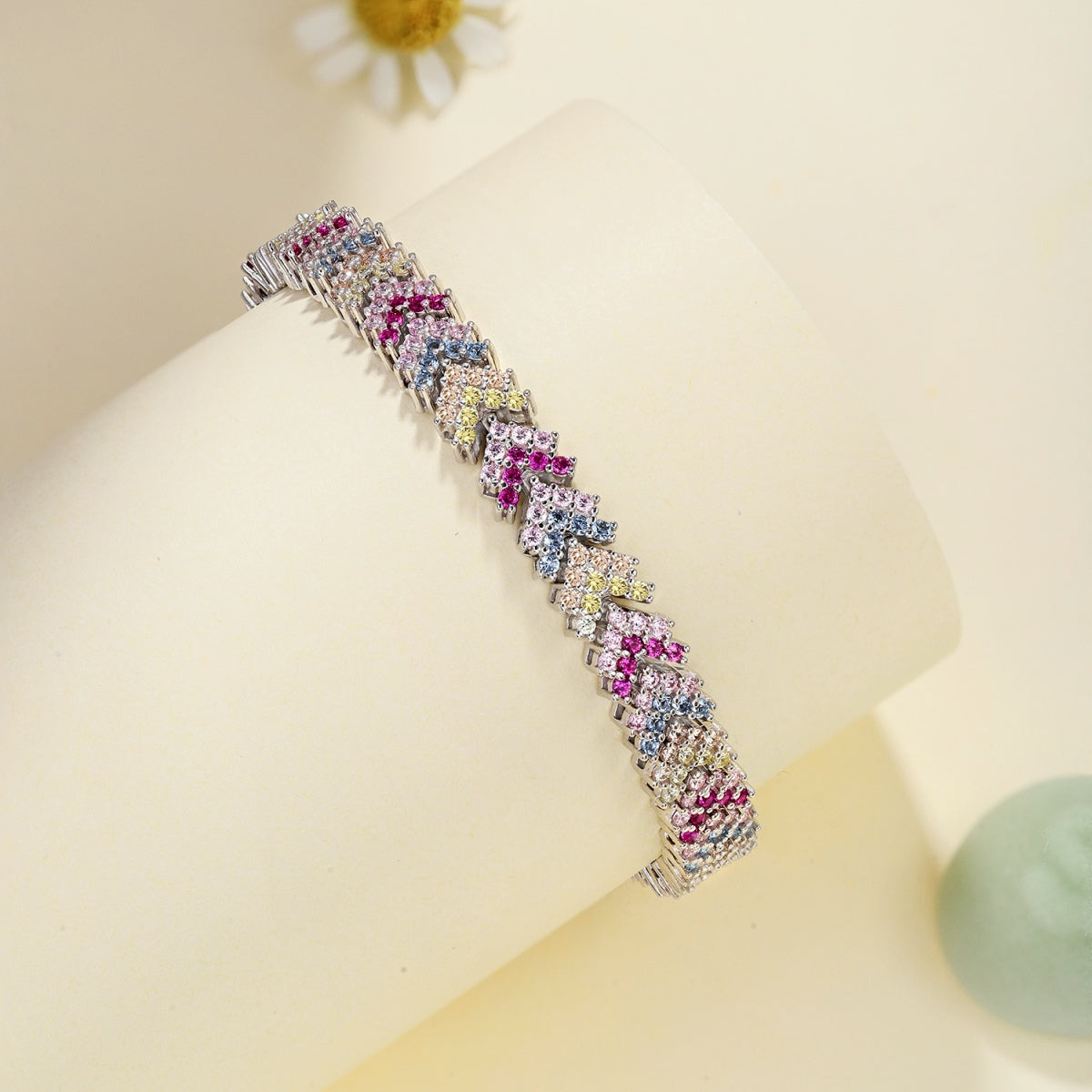 [Raffine]Pulsera de fiesta adornada con corte redondo brillante