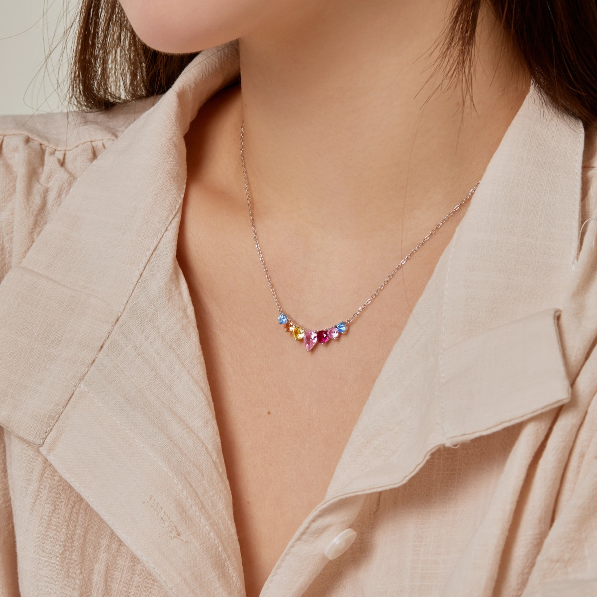 [Raffine]Dainty Colorful Heart Necklace