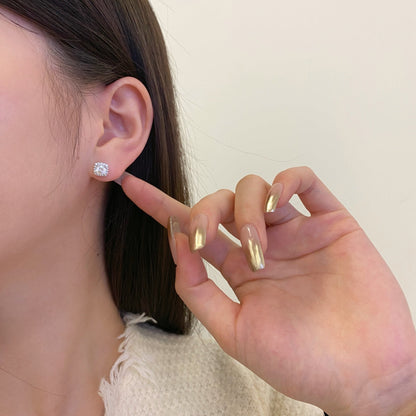 [Raffine]Classic Round Center Stone Stud Earrings