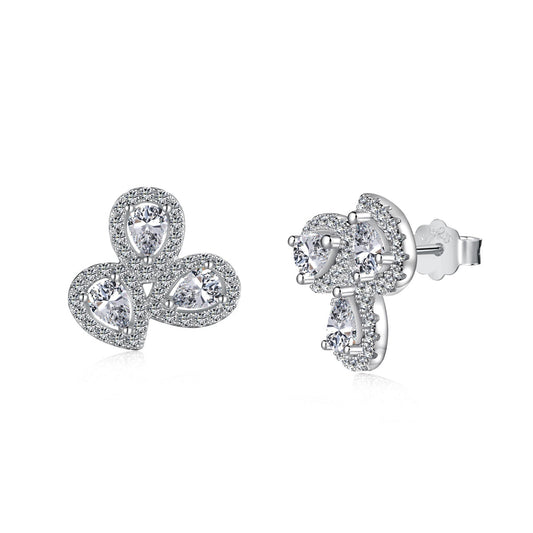 [Raffine]Ornate Flower Shape Pear Cut Lover Earrings
