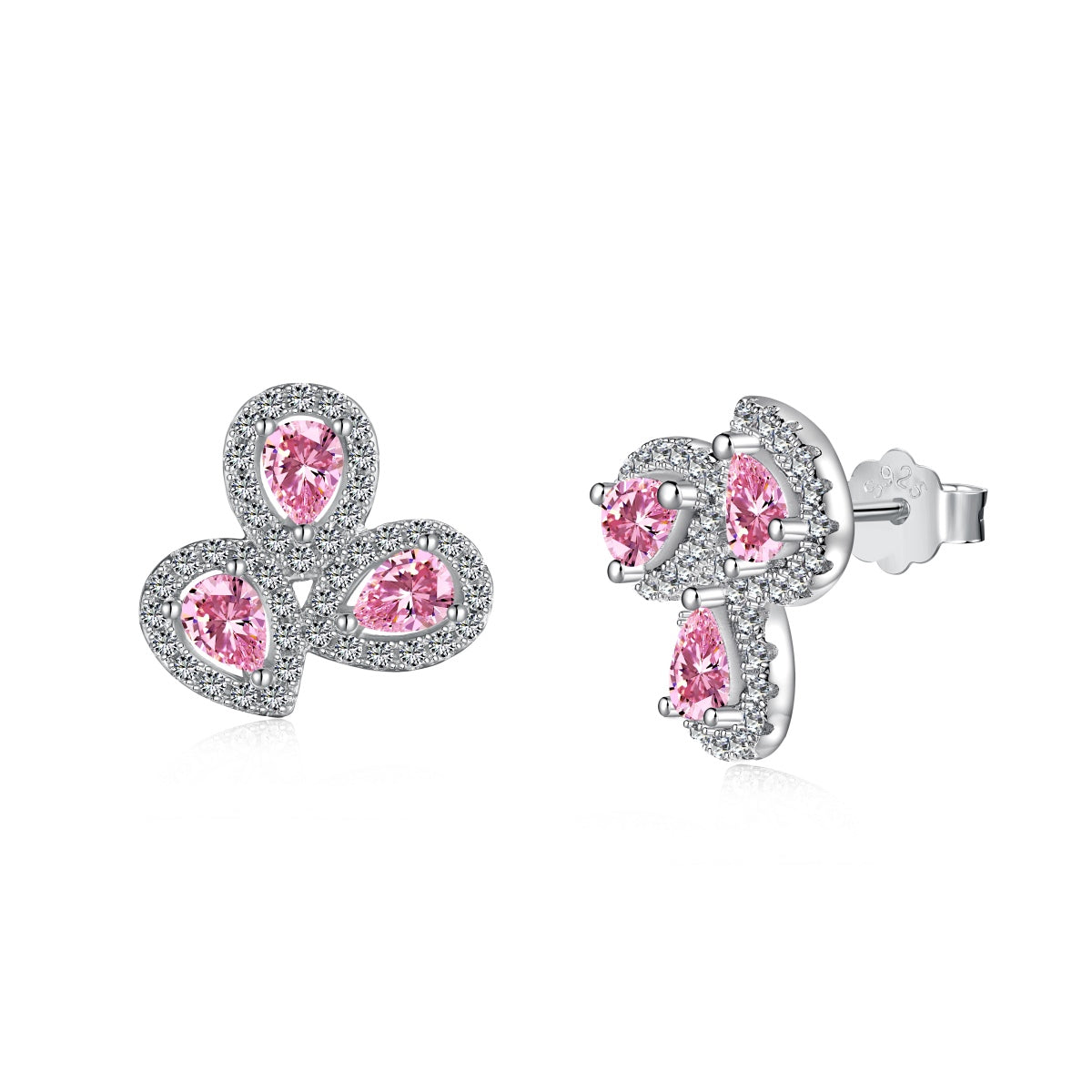 [Raffine]Ornate Flower Shape Pear Cut Lover Earrings
