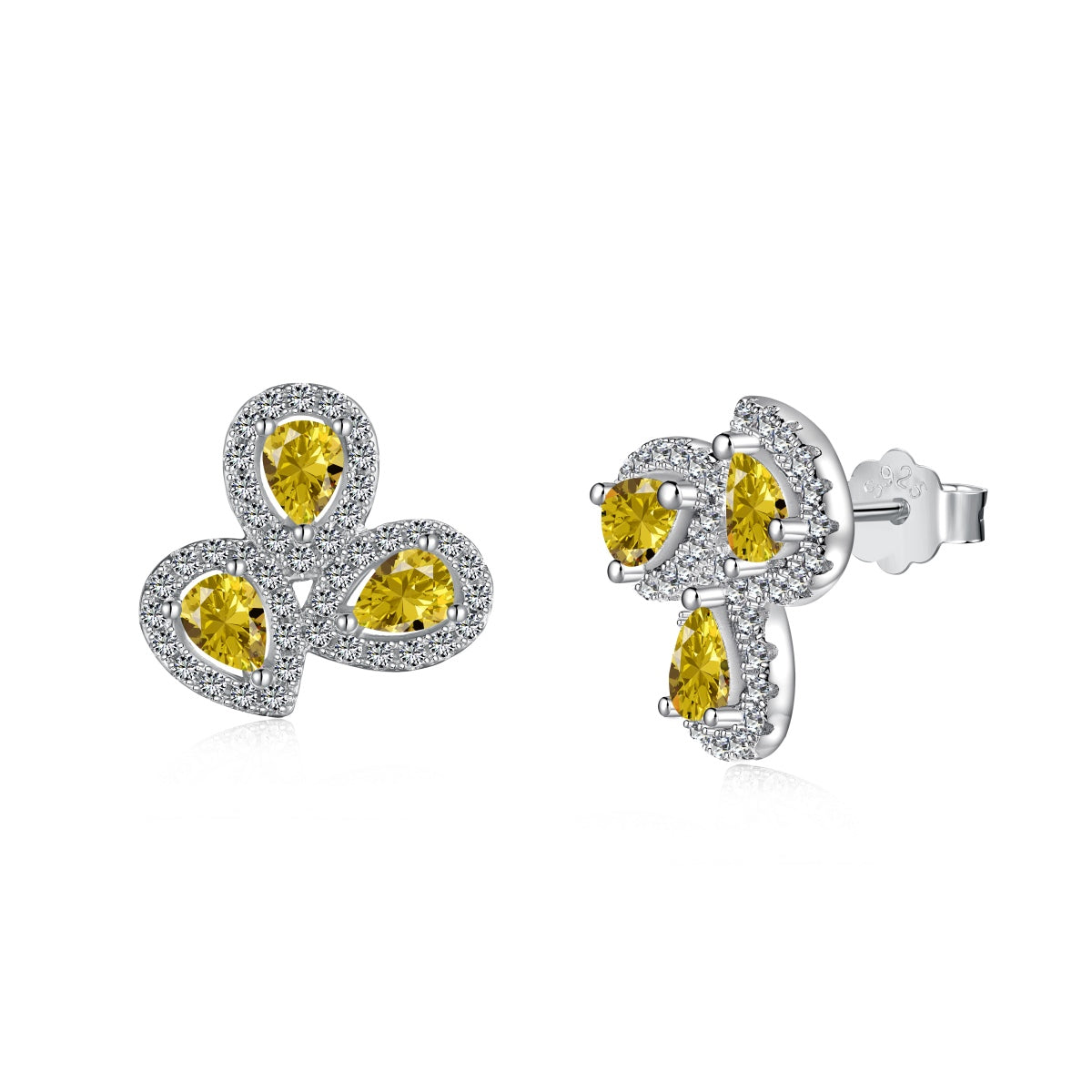 [Raffine]Ornate Flower Shape Pear Cut Lover Earrings