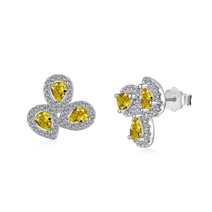 [Raffine]Ornate Flower Shape Pear Cut Lover Earrings