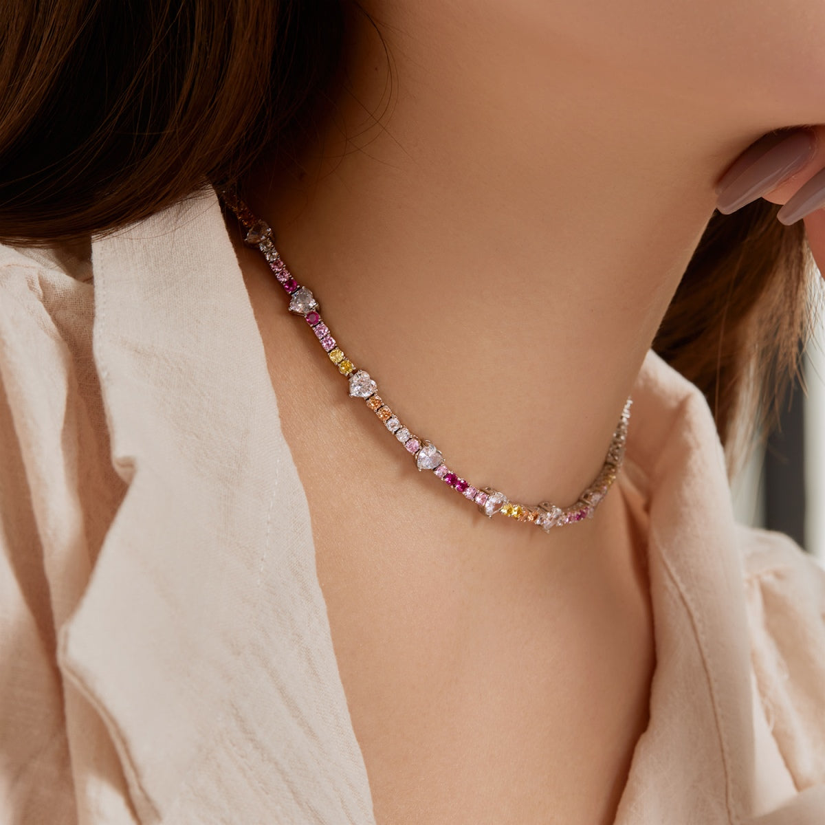 [Raffine]Delicate Colorful Rainbow Tennis Chain