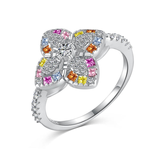 [Raffine] Anillo de banquete lujoso con forma de flor colorida