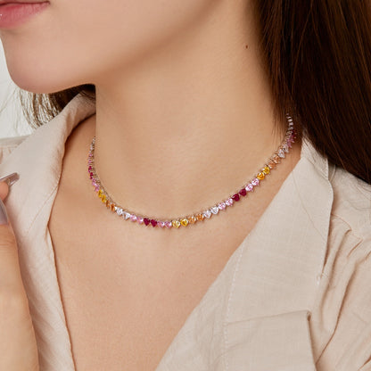 [Raffine]Sparkling Colorful Full Heart Tennis Necklace