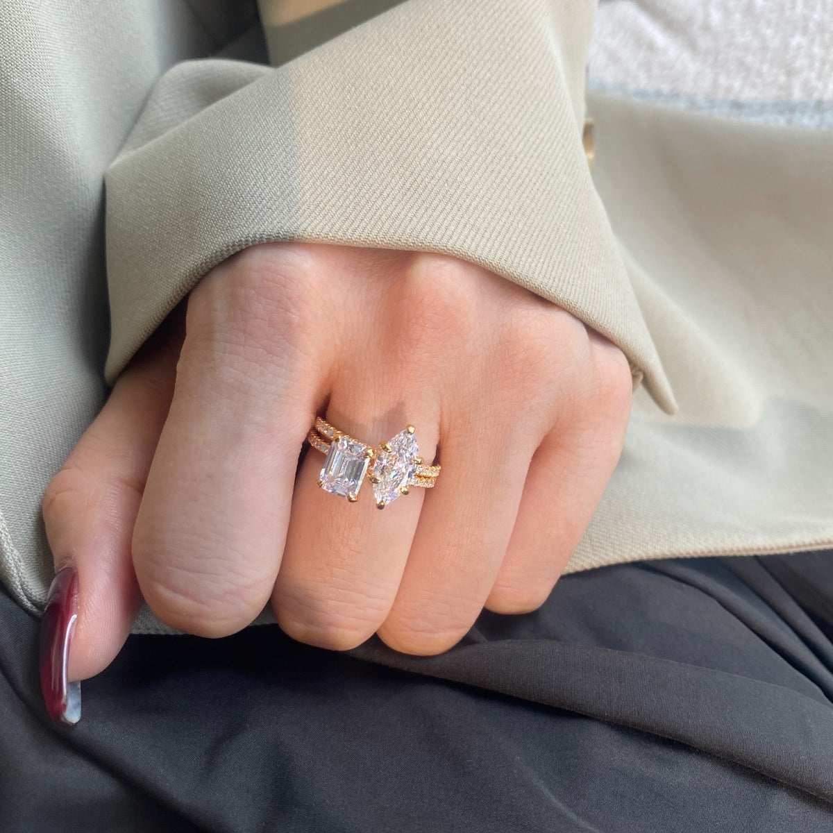 [Raffine] Anillo de fiesta de 2,0 quilates con corte radiante y ornamentado brillante