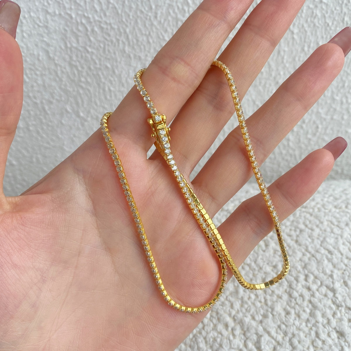 [Raffine]Delicate Round Shape Tennis Necklace