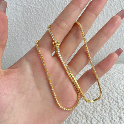 [Raffine]Delicate Round Shape Tennis Necklace