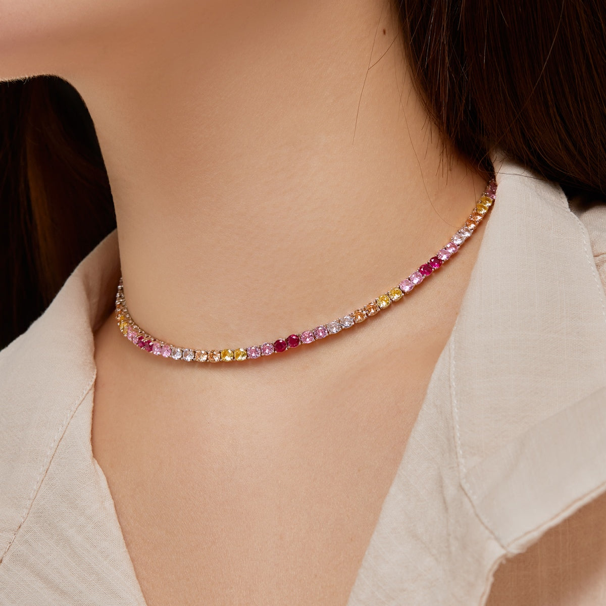 [Raffine]Delicate Colorful Tennis Necklace