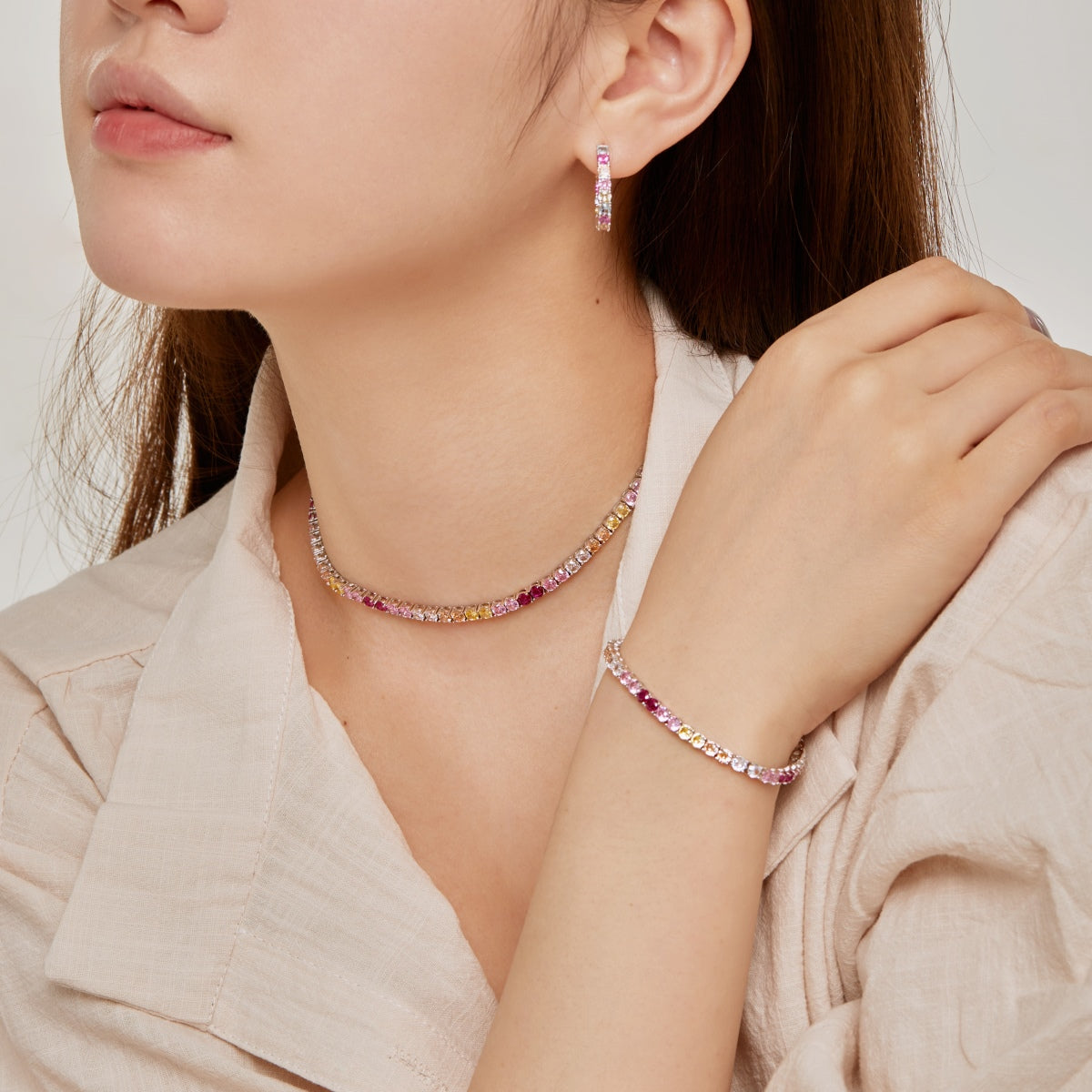 [Raffine]Delicate Colorful Tennis Necklace