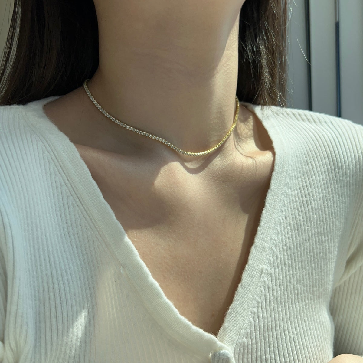[Raffine]Delicate Round Shape Tennis Necklace