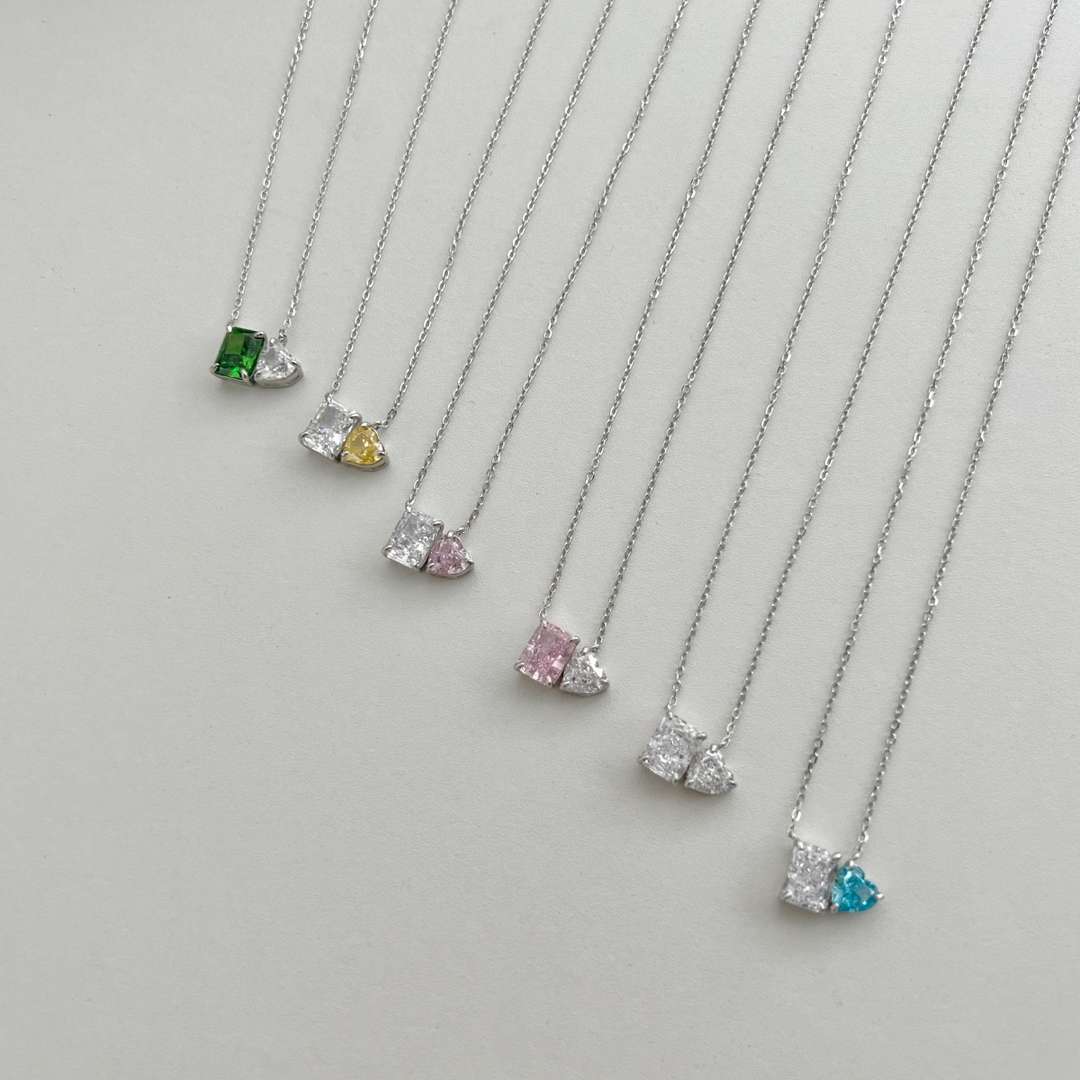 [Raffine]Dazzling Square & Heart Shape Necklace