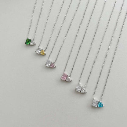 [Raffine]Dazzling Square & Heart Shape Necklace